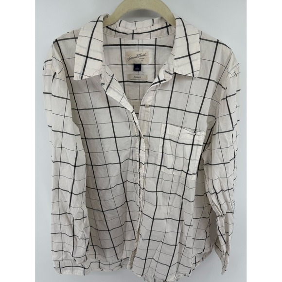 Universal Thread Tops - Universal Thread Relaxed Fit Windowpane Plaid Cotton Button Down Shirt White L